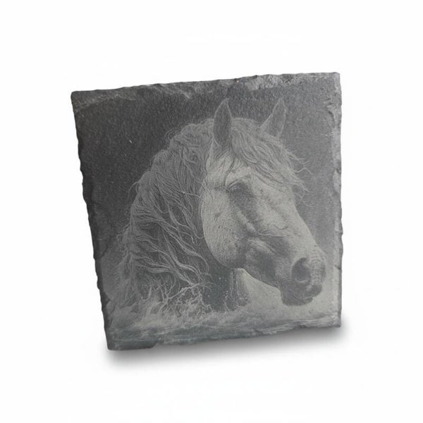 Onderzetter gegraveerde leisteen paard - 10x10 cm