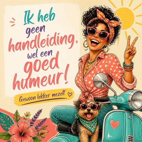 Keramische tegel "Ik heb geen handleiding, wel een goed humeur!"