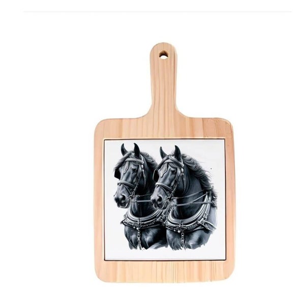 Decoratieve borrelplank - Friese paarden in tuig