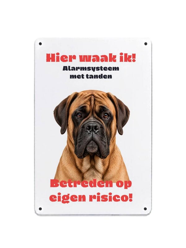 Aluminium bullmastif - Hier waak ik bord - 20x30 cm
