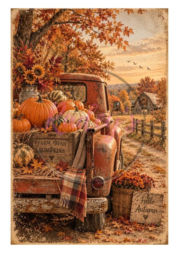 Scrapbook sheet herfst auto - 18,5 x 27.7 cm