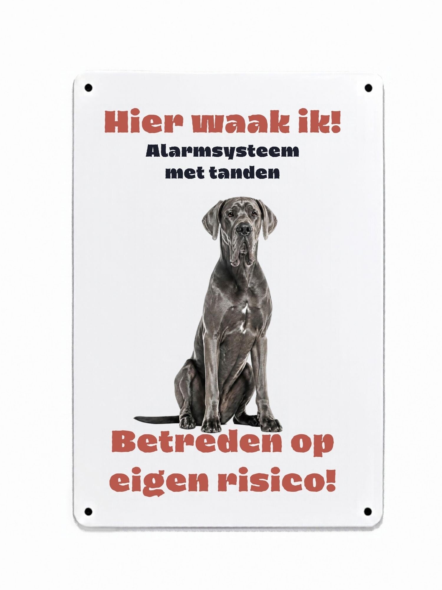 Aluminium Deense dog - Hier waak ik bord - 20x30 cm
