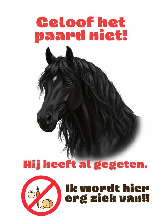 Aluminium - Niet voeren - Zwart paard - 20x30 cm