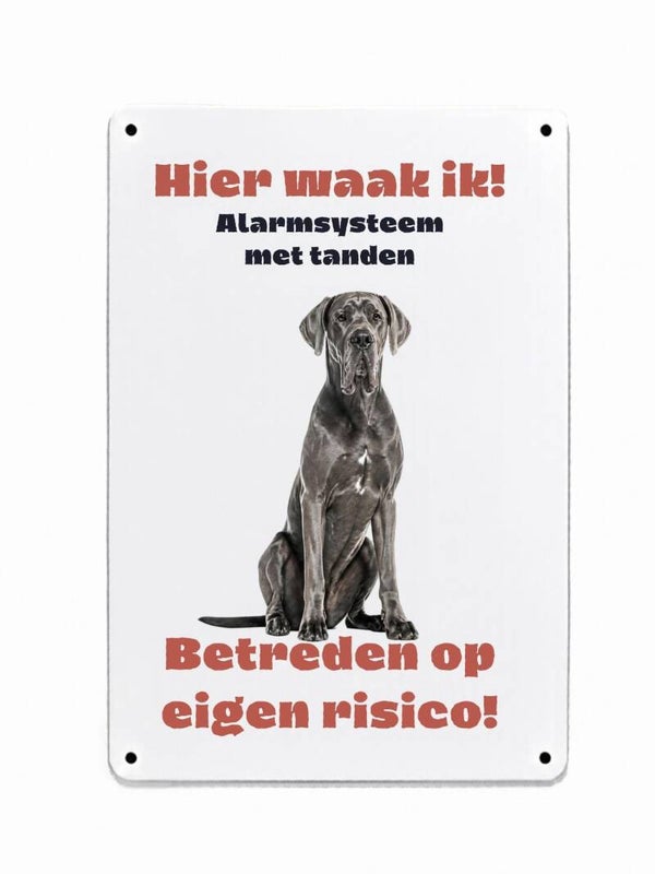 Aluminium Deense dog - Hier waak ik bord - 20x30 cm