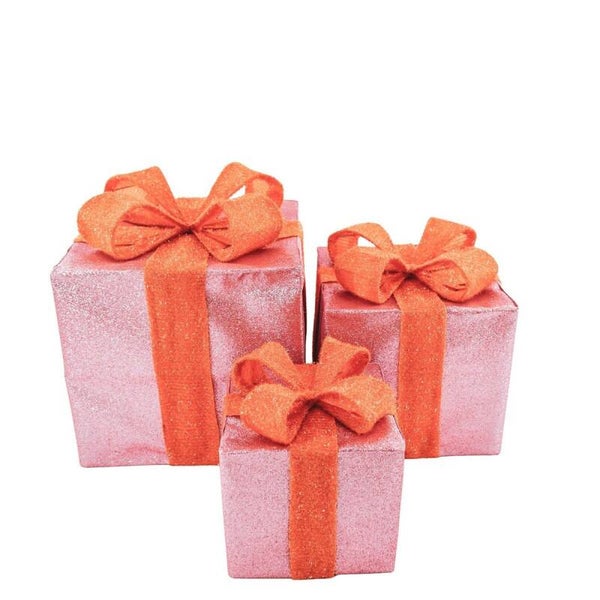 LED Kerstcadeau - Set van 3 - Polysenee - Roze/Oranje
