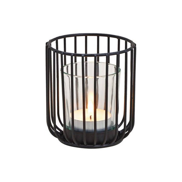 Windlicht metaal Zwart - Glas - 8x9x8 cm