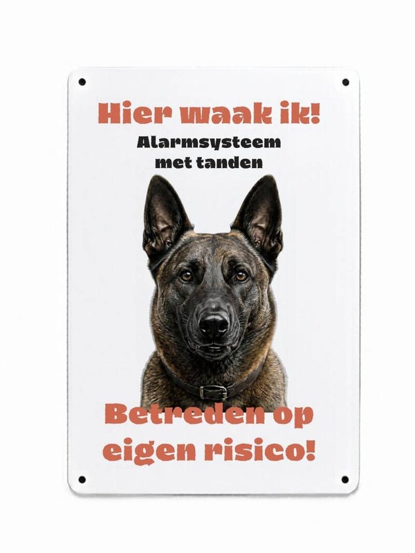 Aluminium hollandse herder - Hier waak ik bord - 20x30 cm