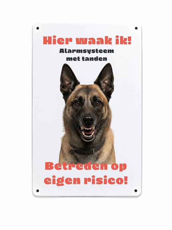 Aluminium mechelse herder - Hier waak ik bord - 20x30 cm