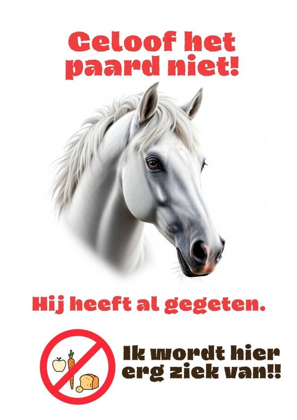 Aluminium - Niet voeren! - Wit paard - 20x30 cm