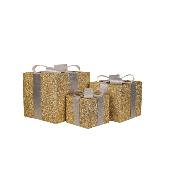 LED Kerstcadeau - Set van 3 - Polysenee - Goud / Zilver