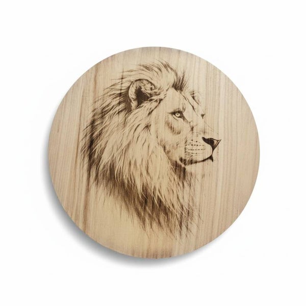 Decoratieve houten plank rond - leeuw - 30 cm