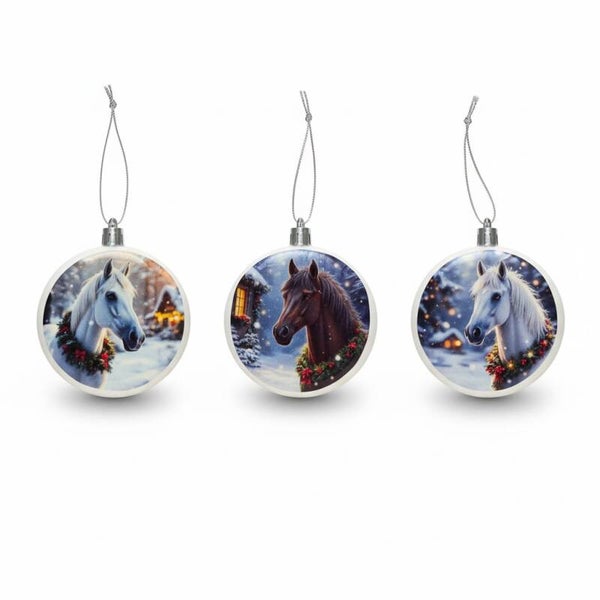 Kerstballen paarden - Rond 8 cm - set van 3