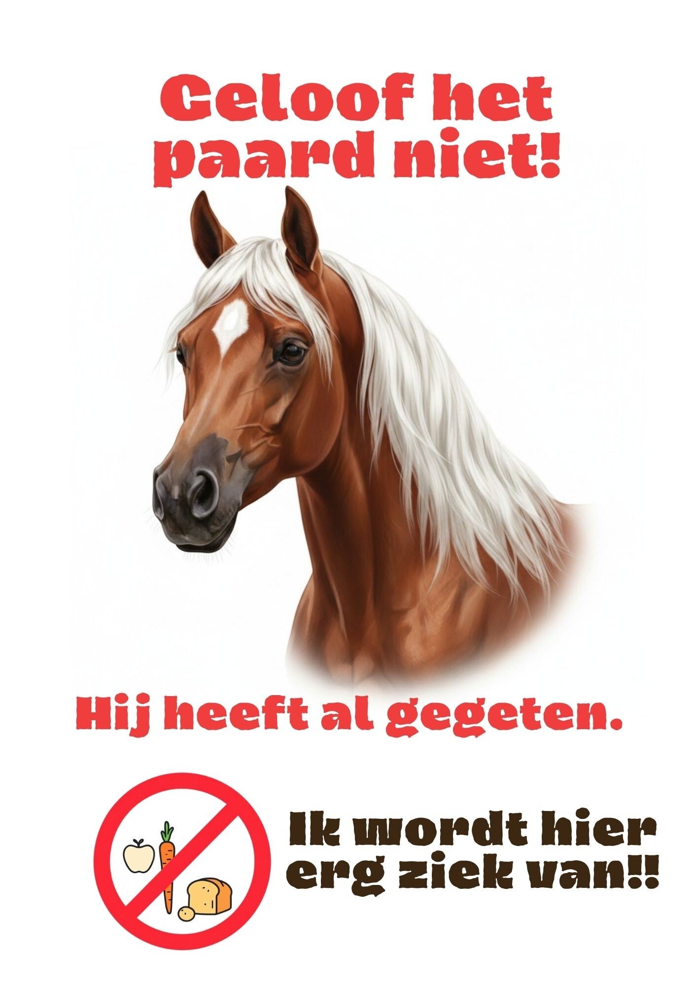 Aluminium - Niet voeren! - Bruin paard - 20x30 cm
