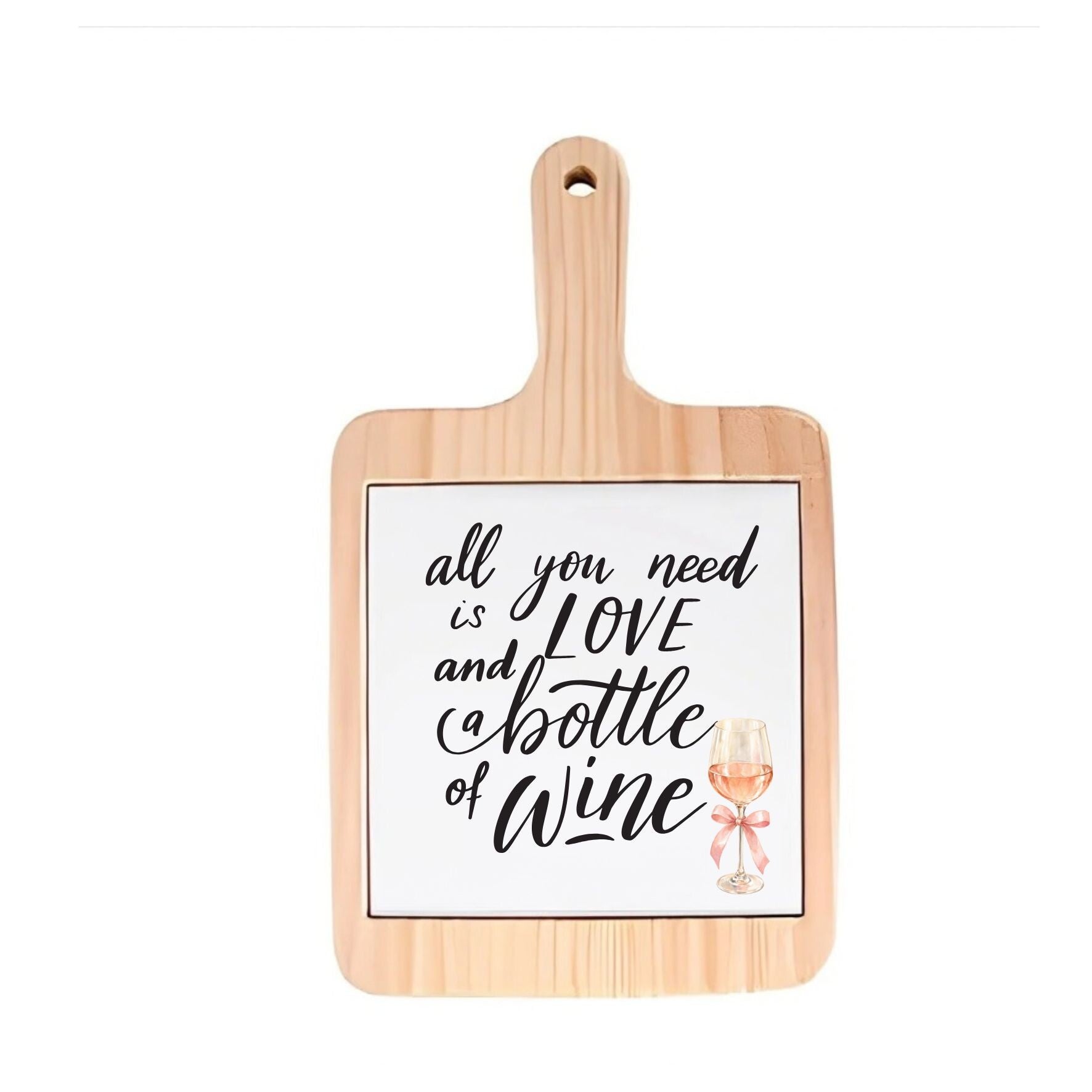 Decoratieve borrelplank - All you need is love and a bottle of wine - spreuktegel