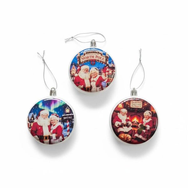 Kerstballen Santa - Rond 8 cm - Set van 3