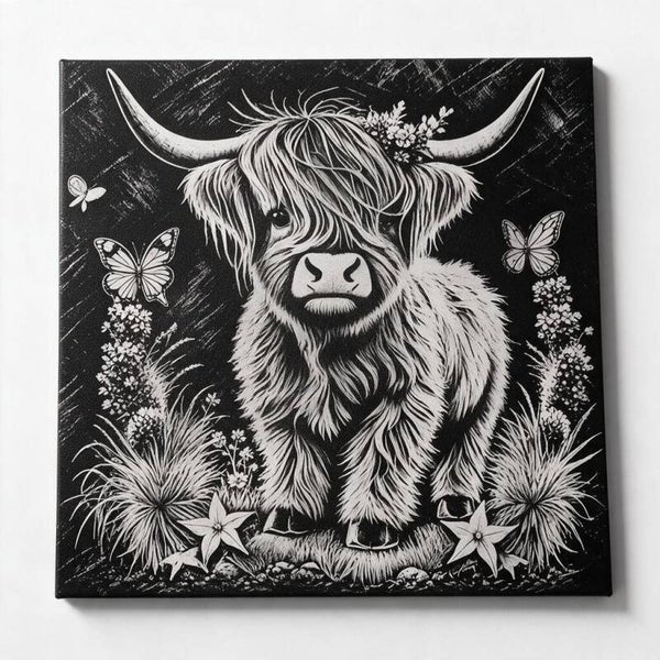 Canvas schilderij gegraveerd schotse hooglander - 20x20 cm