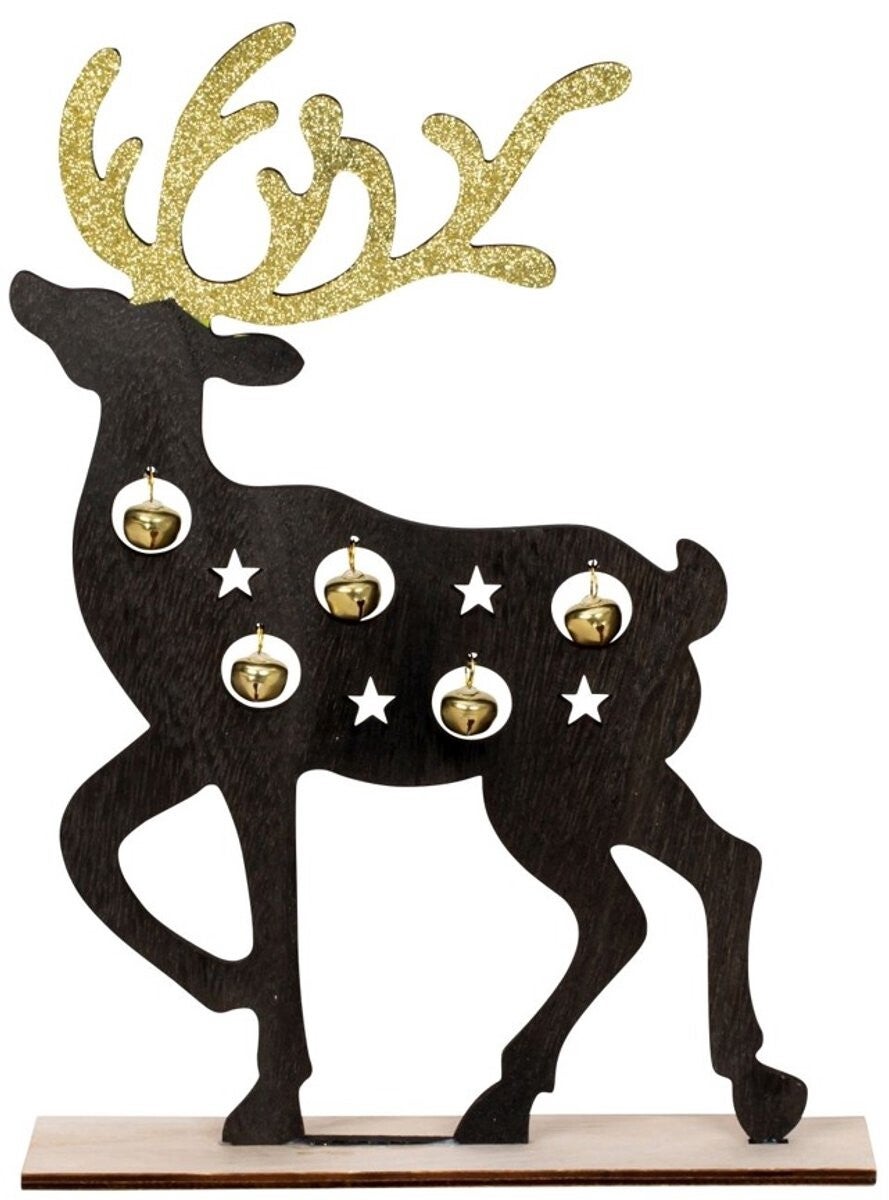 Houten Rendierdecoratie – Zwart met Gouden Details
