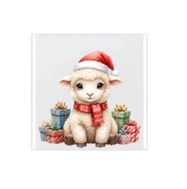 Keramische tegel Kerst schaap - 10x10 cm