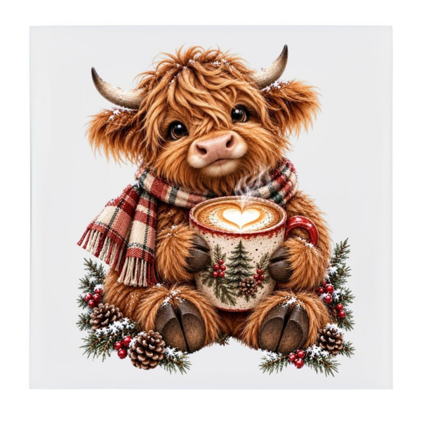Keramische tegel Schotse Hooglander Koffie Kerst