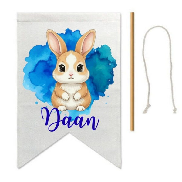 Canvas vlag dieren - Blauwe achtergrond - Met naam