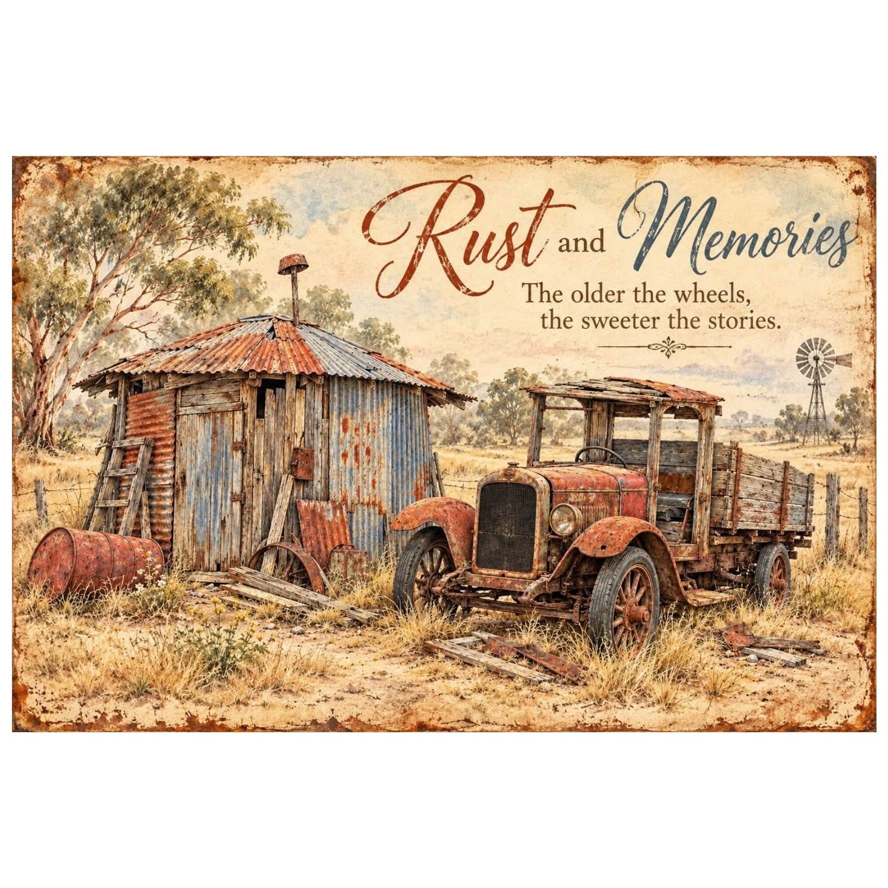 Aluminium bord - Rust and memories - 20x30 cm
