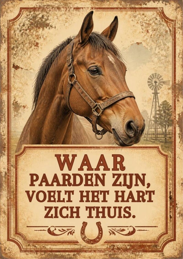 Aluminium bord - Waar paarden zijn, voelt het hart zich thuis - 20x30 cm