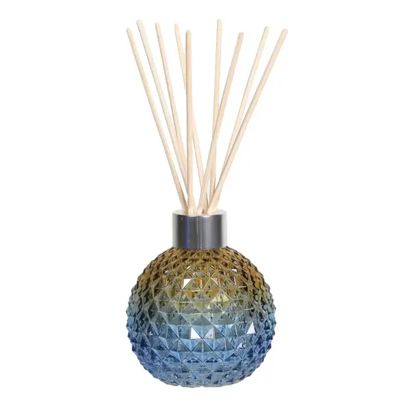Woodbridge Lege Blauw-geel glazen geurfles inclusief 50 Rotan stokjes