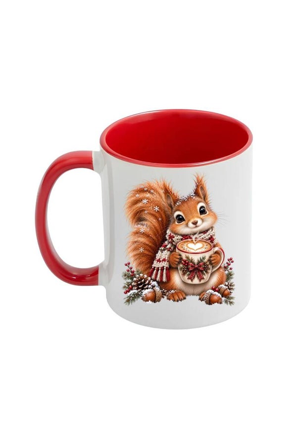 Mok rood met eekhoorn kerst