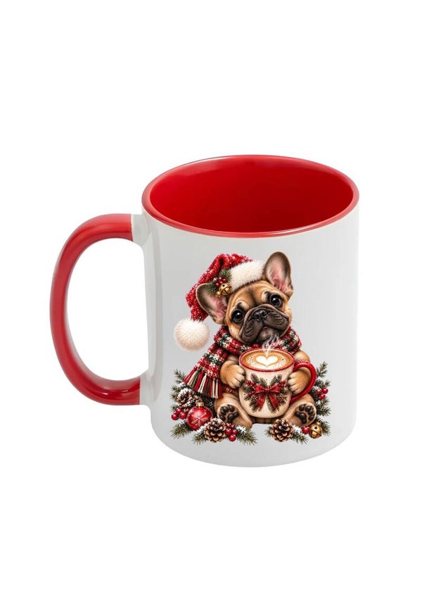 Mok rood Franse Bulldog kerst