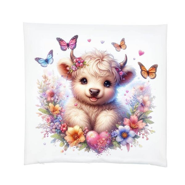 Kussensloop  Schotse hooglander vlinder en bloemen - 39x39 cm