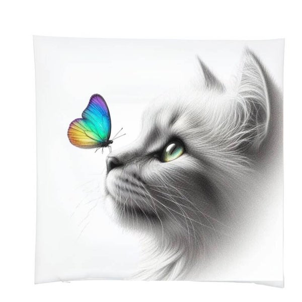 Kussensloop kat en vlinder - 39x39 cm