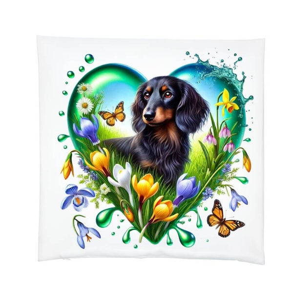 Kussensloop Teckel hart-bloemen - 39x39 cm