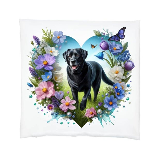 Kussensloop Labrador retriever - bloemen en hart - 39x39 cm
