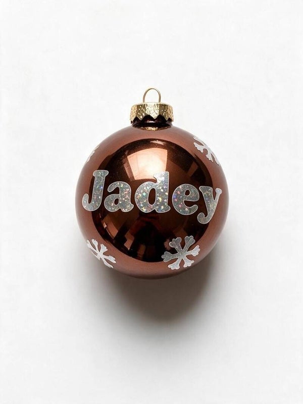 Kerstbal donker bruin - Zilver snowflake naam