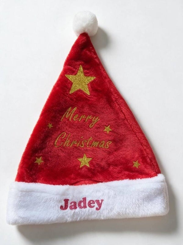 Kerstmuts met gouden glitter opdruk - Met glitter naam