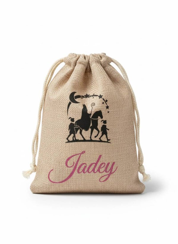 Sinterklaas paard pepernootzakje Jute - met eigen naam in glitter!