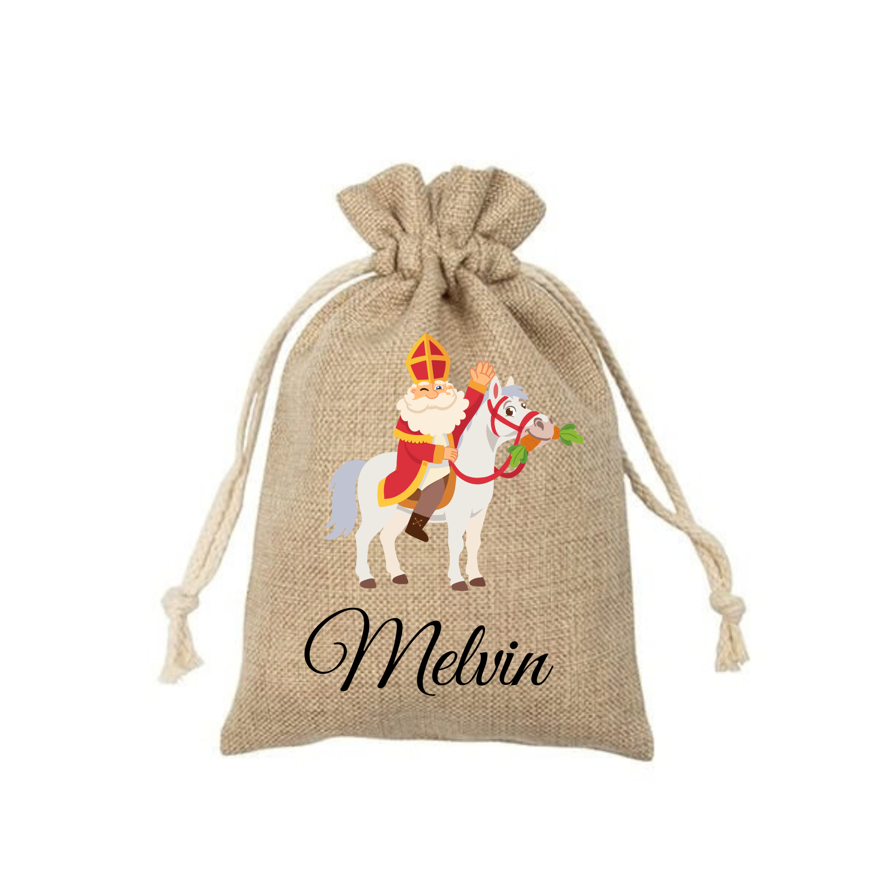 Sinterklaas met paard -  jute zak - met eigen naam