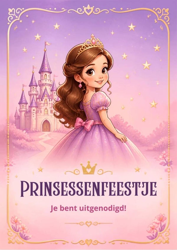 Kinderfeestje uitnodigingen Prinsessen - 6 stuks - inclusief enveloppen