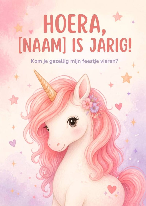 Kinderfeestje uitnodigingen Eenhoorn/Unicorn - Met naam - inclusief enveloppen