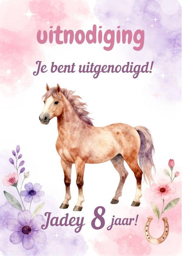 Kinderfeestje uitnodigingen Paarden - Met naam en leeftijd - inclusief enveloppen