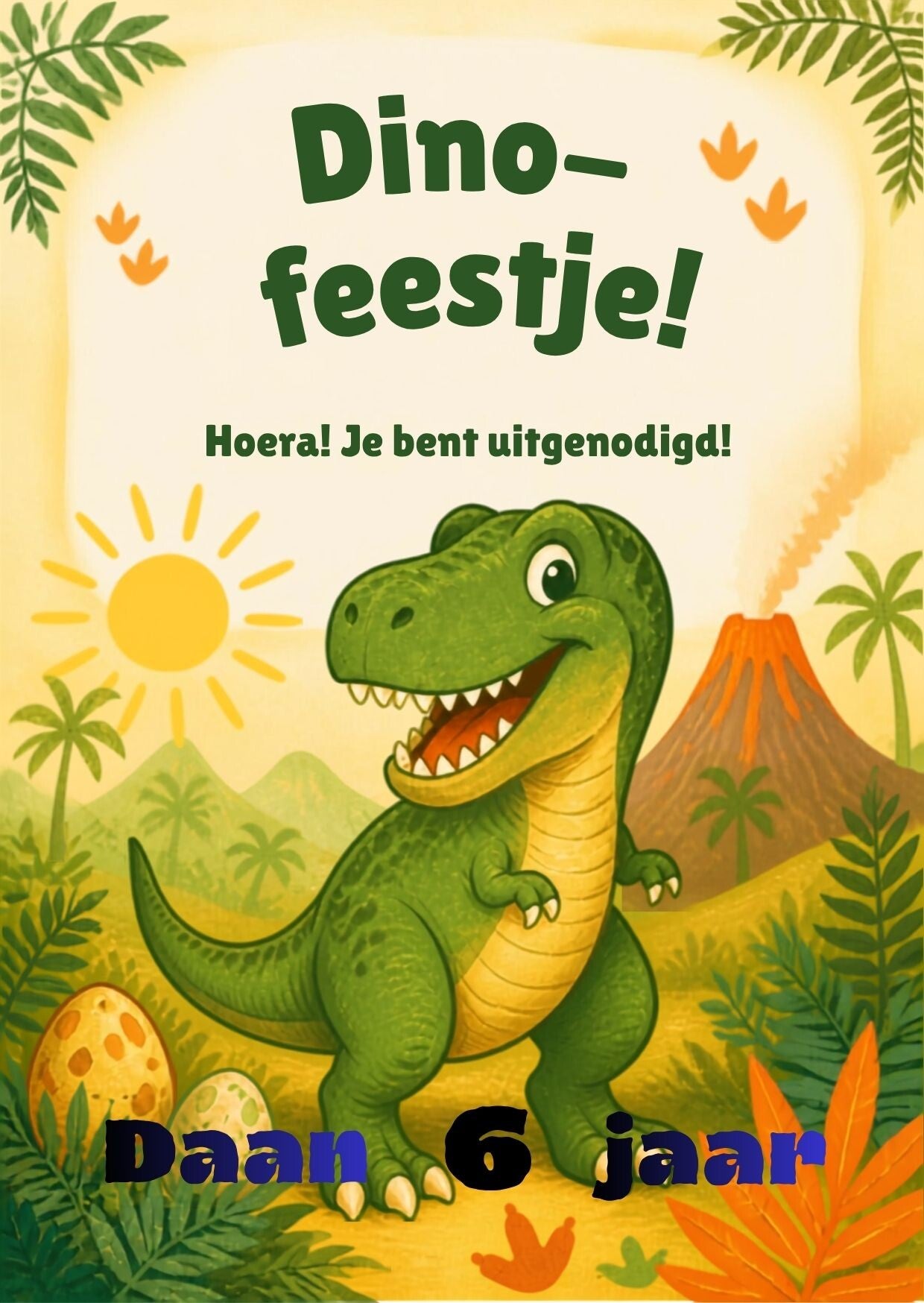 Kinderfeestje uitnodigingen Dino - Met naam en leeftijd - inclusief enveloppen