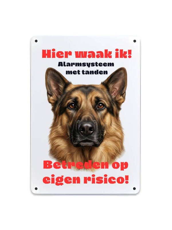 Aluminium Duitse herder - Hier waak ik - 20x30 cm