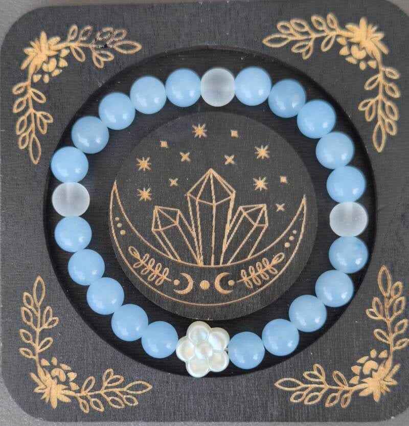 Aquamarin &amp; Bergkristall gefrostet mit Blume CHF 35.00
