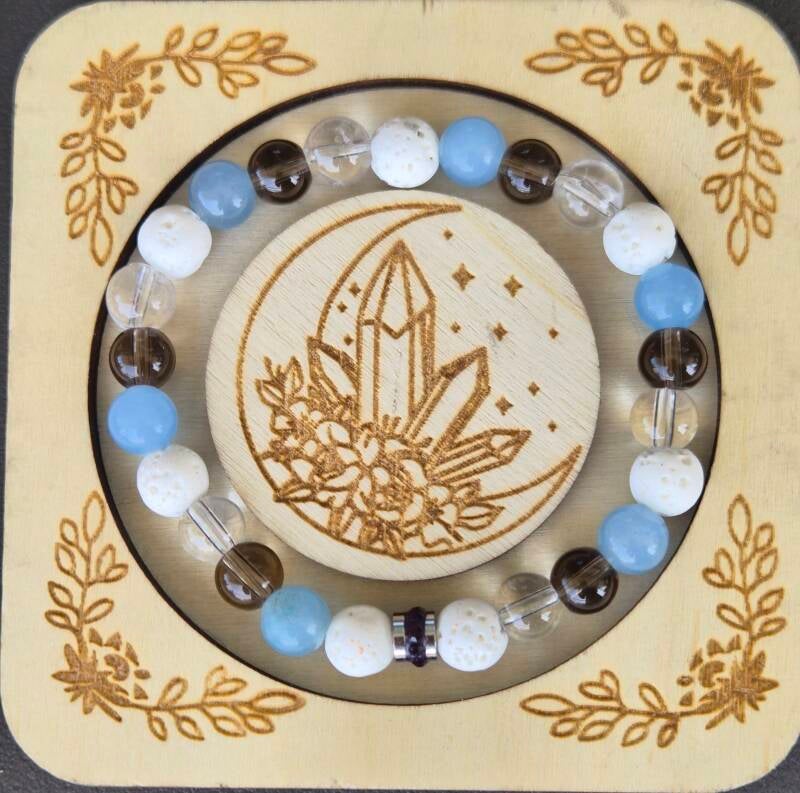 Aquamarin / Rauchquarz / Bergkristall / Lavastein mit Edelstahl CHF 35.00