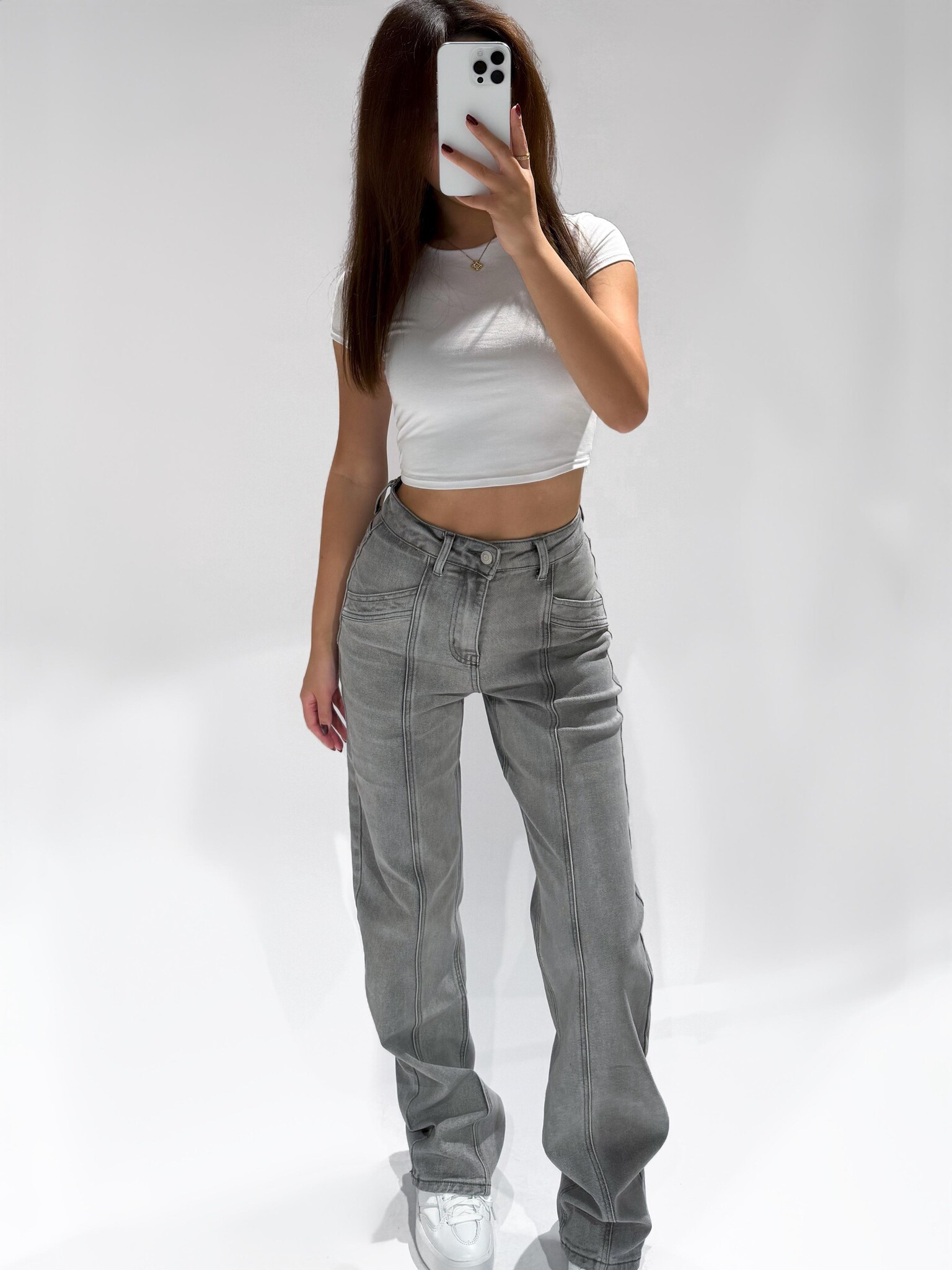 Seam straight leg jeans grijs