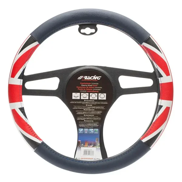Simoni Racing Stuurwielhoes UK Flag - Blauw/Rood/Wit Eco-Leder - 37-39cm