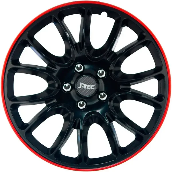 4-Delige J-Tec Wieldoppenset Hero GTR zwart/rode rand