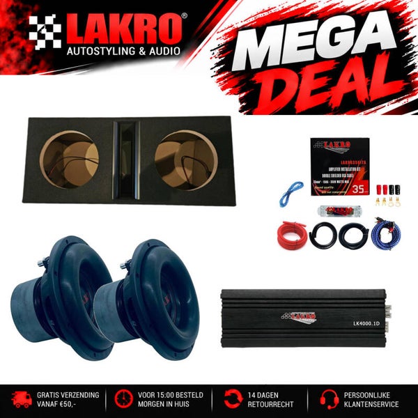 10 inch Pack 5 - LAKRO - compleet subwooferpakket - 2 x 750 W RMS