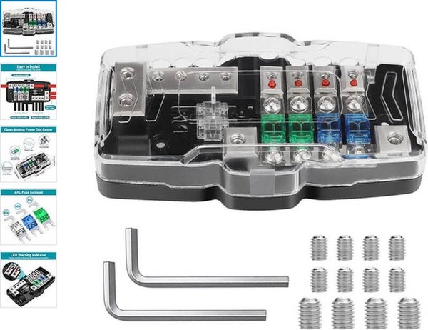 Power distributieblok - Lakro - Auto-audio multifunctionele 4-weg midi (mini-anl) zekeringkasthouder - Ondersteuning 12v-
