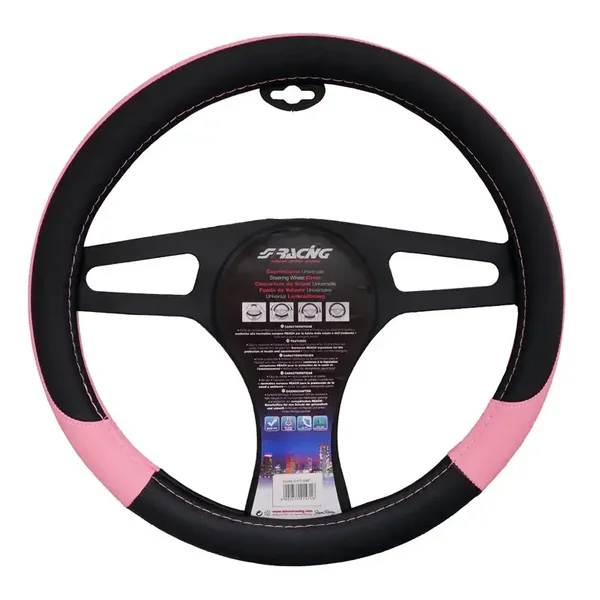 Simoni Racing Stuurwielhoes Pink Lady - Zwart/Roze Eco-Leder - 37-39cm